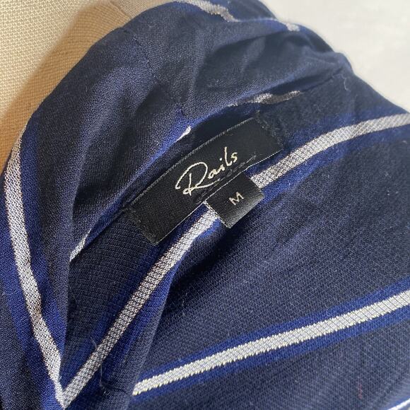 RAILS ANTHROPOLOGY Ava Livorno Navy Metallic Stripe Tie Front Top Sz medium - Picture 8 of 10